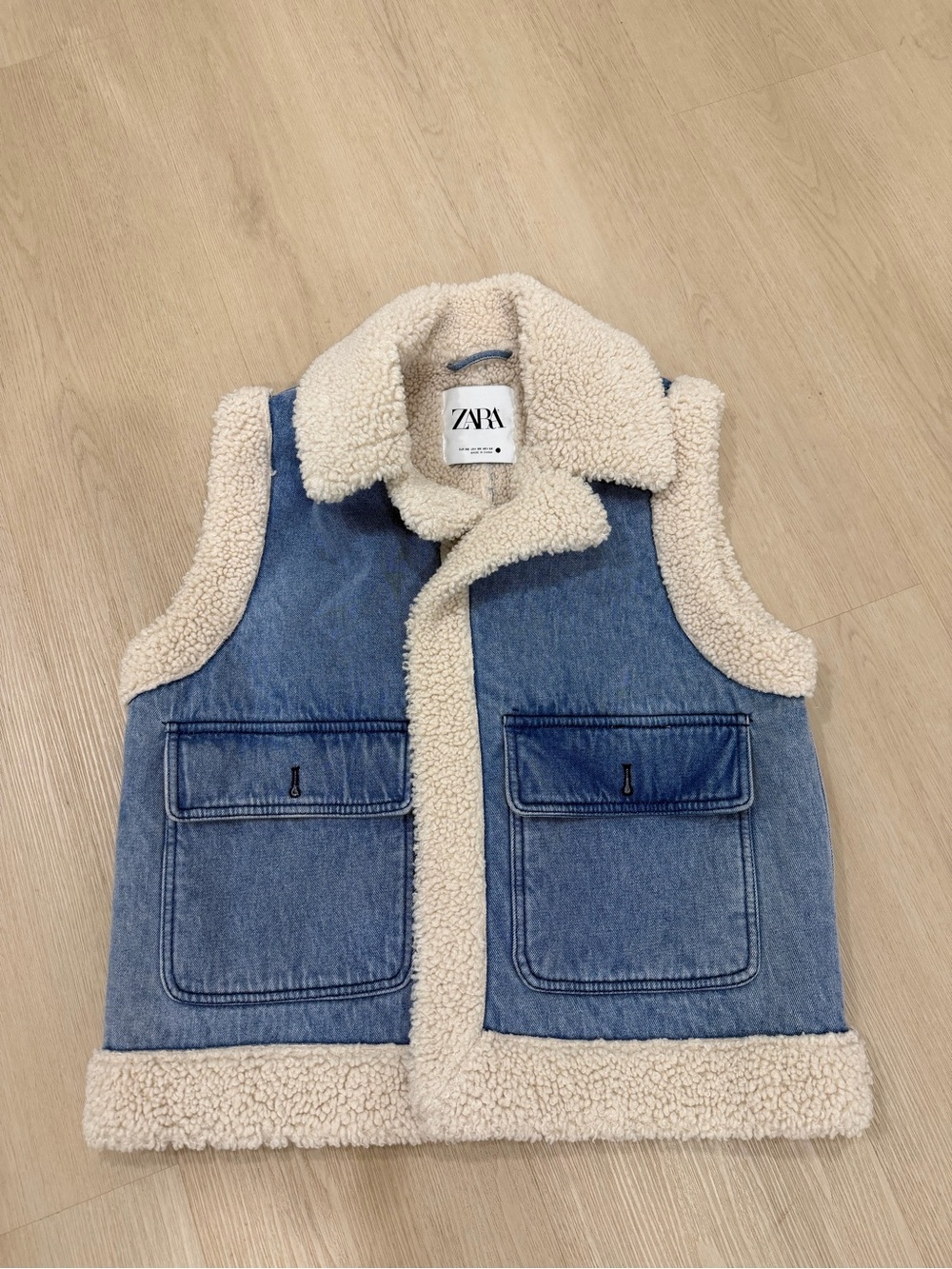ZARA Denim Sherpa-Lined Vest XS